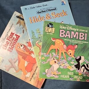 Disney Bambi and Fox & Hound (2) Storybook Set - Record Not Included